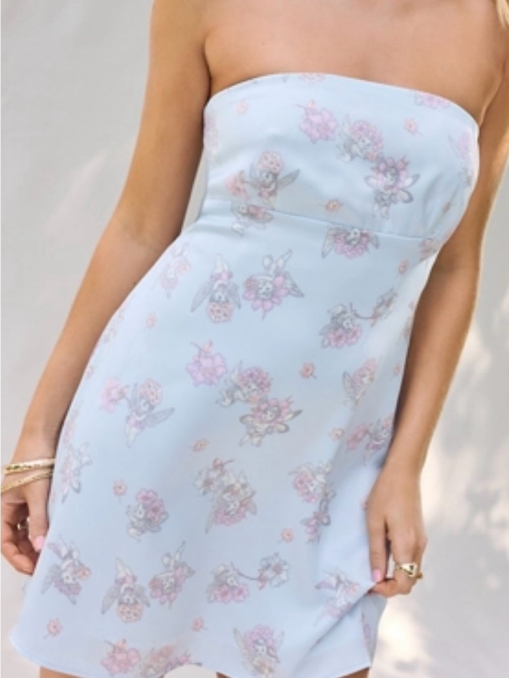 Urban Outfitters Light Blue Strapless Floral Mini Dress